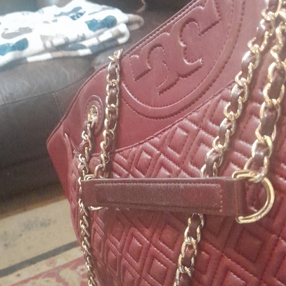 Tory Burch Burgundy Quilted  Bag - Picture 3 of 7